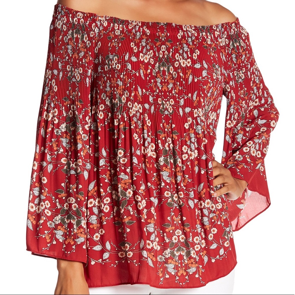 MAX STUDIO PLEATED OFF THE SHOULDER BLOUSE  SZ M